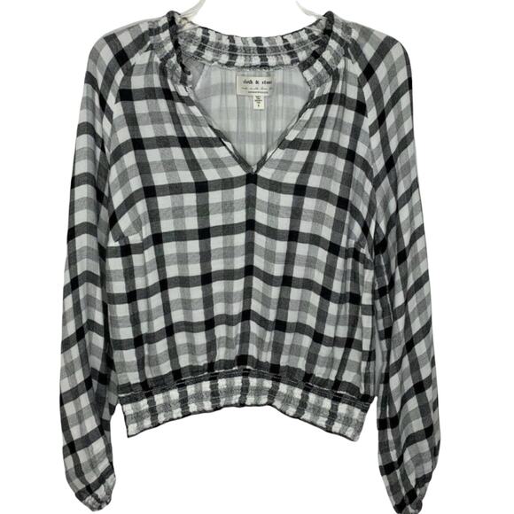 Anthropologie Cloth & Stone‎ Sara Plaid Blouse Black White Size Small - Picture 2 of 7